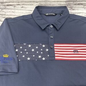 Travis Mathew Polo Golf Shirt Men XL Sea to Sea USA Flag 1MS361 Navy Corona Logo